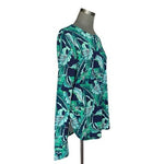 Tommy Bahama Island Active Green Navy Banana Palm Leaf Tunic Long Sleeve Top M