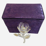 Elegant Clear Glass Rose Figurine Gold Leaf Accents Purple Velvet Gift Box VG