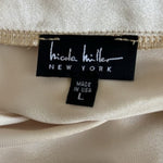 Nicole Miller New York Silk Satin Blouse V-Neck Collared Top Ivory Sz L Elegant