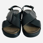 Italico Black Leather Open Toe Platform Sandals Size 38 7.5 Made Italy