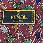 Fendi Silk Necktie Burgundy Multicolor Abstract Print Made in Italy VG