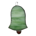 5" Antique Handmade Green Stained Glass Bell Silver Framed Ornament Suncatcher