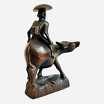 Vintage Hand Carved Wooden Water Buffalo With Man Riding Animal Statue Ashtray
