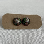 Vintage Pink Lotus Cloisonne Earrings Black Cobalt Floral Stud Jewelry