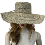 David & Young Wide Brim Floppy Sun Hat Paper Straw Mixed Tweed Natural Gray VG