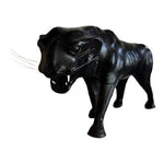 Panther Statue Panther Leather-Clad Sculpture Glass Eyes Black Panther Figurine