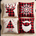 4-Pack 18"x18" Christmas Pillow Covers Buffalo Plaid Holiday Patterns Red Beige