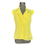 Worthington Yellow Ruffle V-Neck Blouse Cami Set Sheer Sleeveless Womens Sz M VG