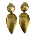 Large Matte Gold Textured Teardrop Drop Stud Earrings Retro Designer Style VG