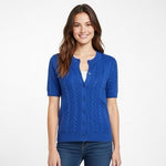 ZARA Vibrant Blue Cable Knit Button Up Cardigan Short Sleeve Womens M VG