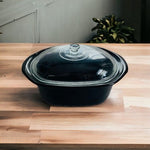 Large Black Ceramic Oval Dutch Oven with Lid Glazed Casserole Baking Crockpot
