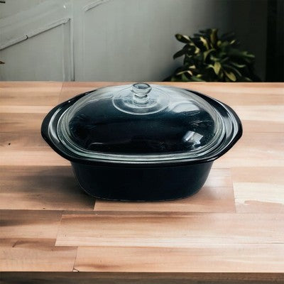 Large Black Ceramic Oval Dutch Oven with Lid Glazed Casserole Baking Crockpot
