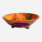 Vintage Mexican Clay Pottery Hand Painted Glazed Fruit Bowl 3-Footed Folk Art 6"