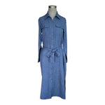 DKNY Denim Blue Long Sleeve Belted Midi Shirtdress Cotton Robe Dress Size 6