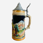 Vintage German Beer Stein Tankard 0.5L Ceramic Mug with Silver Lid Hand Painted