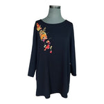 Quacker Factory Black Embroidered Cornucopia Cardinal Holiday Tunic XL NWT