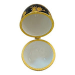 Vintage Cobalt Blue Gold Floral Porcelain Hinged Egg Trinket Box Jewelry Storage