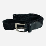 Dockers Men Black Braided Elastic Stretch Belt Silver Buckle Leather Trim 42/105