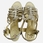 Isaac Mizrahi Live Simmer Gold Metallic Leather Fisherman Cork Wedge Sandal 7M