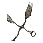 Antique Silver Plate Fork Grabber Ornate Figural Handle Serving Set Victorian G+