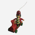 Vintage Handcrafted Wooden Christmas Train Ornament Elf Conductor VG