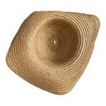 Vintage Wide Brim Natural Straw Sun Hat Black Satin Rose Flower Accent VG