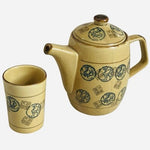 Vintage Pier 1 Imports Japanese Dragon Stamp Stoneware Teapot Cup Set VG