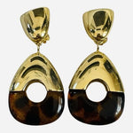 Vintage 80s Gold Tone Tortoiseshell Resin Door Knocker Clip Earrings Bangle Set