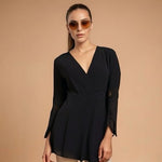COLDWATER CREEK Womens Blouse L Black Chiffon V Neck Embellished Long Sleeve EXC