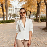Anthropologie Cartonnier White Blazer Women’s Size 0 Tied Sleeve Button Front VG