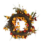 Artificial Fall Autumn Door Wreath 16" Berries Leaves Flowers Multicolor