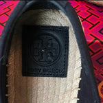 TORY BURCH Ines Embellished Logo Espadrille Flats Navy Canvas Size 5.5 NIB
