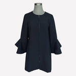 Alfani Women Blazer PM Black Ruffle Sleeve Front Zip Lined Trench Coat Jacket VG