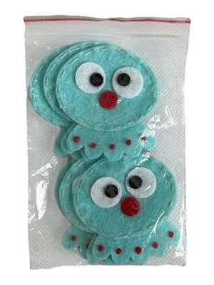 6pc Turquoise Felt Octopus Appliques Cute Monster Sew On Craft Embellishments