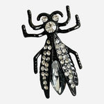 Vintage Rhinestone Insect Brooch Black Clear Crystals 1"x1.5" Rare Collectible