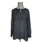 Vintage Allison Taylor Silk Embroidered Blouse Black Sheer Boho Top Womens L New