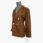 Vintage Stephanie Andrews Women's Brown Linen Suit 4P Double Breasted NWT