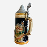 Vintage German Beer Stein Tankard 0.5L Ceramic Mug with Silver Lid Hand Painted