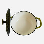 Vintage PAULA DEEN Olive Green Enamel Cast Iron Casserole Dutch Oven 12.75 w Lid