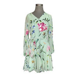 WHBM Silk Rayon Burnout Godet Mini Dress Multicolor Floral Long Sleeve Size 4