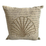 Beige Decorative Throw Pillow Shell Embroidery French Script Square Cushion