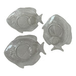 Vintage Glass Fish Shaped Plates with Dip Cup Set of 3 8.25x6.25in VG