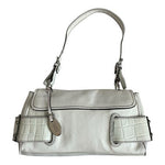 Vintage Franco Sarto White Leather Shoulder Bag Faux Croc Trim Y2K 10"x2"x6" G+