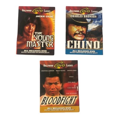 Lot 3 Classic Action DVDs The Young Master Jackie Chan Bloodfight Chino Bundle