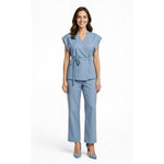 Sette Sette Womens 2-Piece Light Blue Boho Pant Set Made Italy Wrap Tie S/M NWT