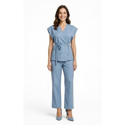Sette Sette Womens 2-Piece Light Blue Boho Pant Set Made Italy Wrap Tie S/M NWT