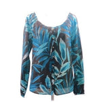 Tommy Bahama Silk Cotton Off Shoulder Blouse XXS Blue Brown Plants Top $138 NWT