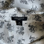 Ann Taylor Silk Camel Print Button Down Blouse Off White Grey Black Women M VG