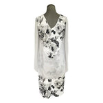 $258 Joseph Ribkoff White Grey Floral Cape Shoulder Dress Women’s Size 10