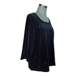 Quacker Factory Black Velour Sequin Long Sleeve Tunic Top NWT Womens L